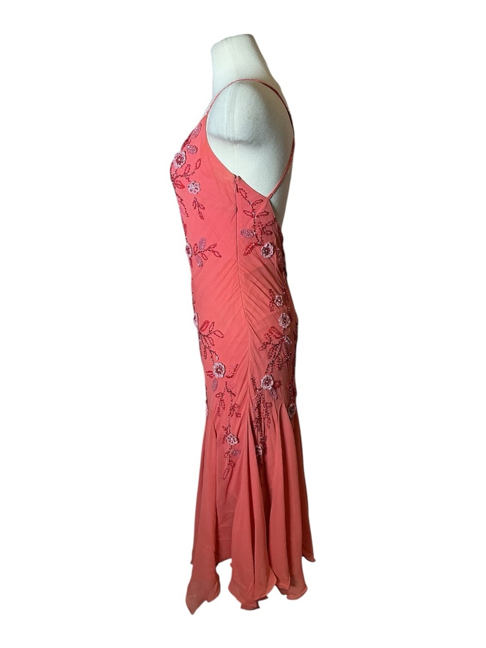 Y2K Sue Wong Silk Crochet Beaded Applique Handkerchief Pink Midi Dress Size 6 - Picture 4 of 8